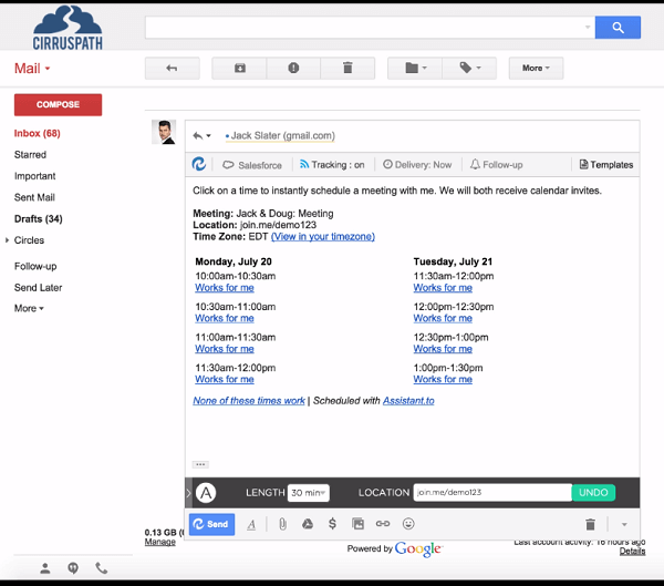 Planen Sie Besprechungen einfach über Google Mail mit Assistant.to.