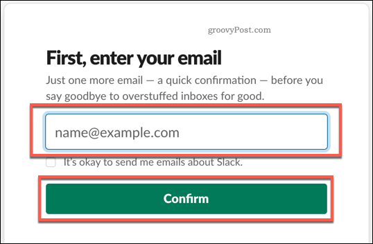 Bereitstellung einer E-Mail zum Erstellen eines Slack-Kontos