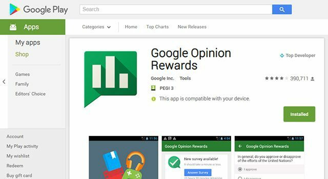 Verdienen Sie kostenloses Google Play-Guthaben mit Google Opinion Rewards
