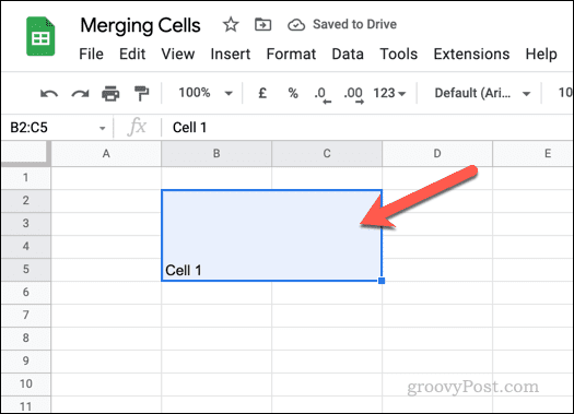 Beispiel für verbundene Zellen in Google Sheets