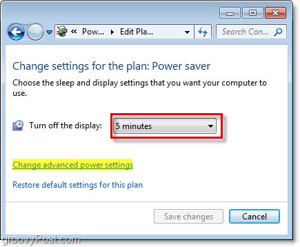 Bearbeiten Sie die grundlegenden Einstellungen für den Windows 7-Energiesparplan und klicken Sie auf den erweiterten Link, um die erweiterten Einstellungen zu bearbeiten