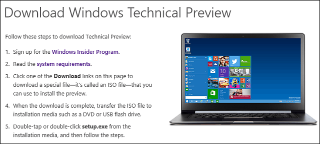 Laden Sie die technische Vorschau von Windows 10 herunter