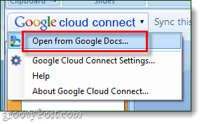 Google Cloud Connect geöffnetes Menü - über googledocs Blogspot