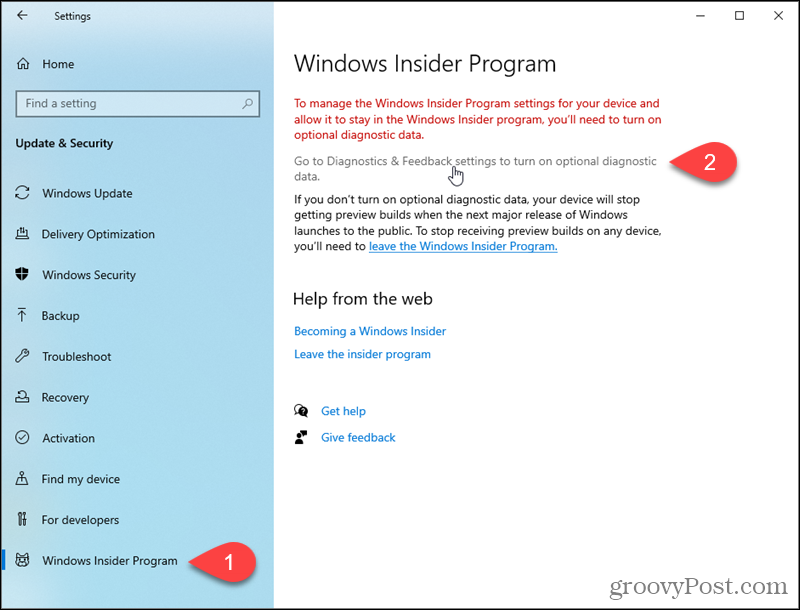 Gehen Sie zu den Windows 10-Diagnose- und Feedback-Einstellungen
