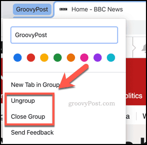 Schließen oder Aufheben der Gruppierung von Registerkartengruppen in Chrome