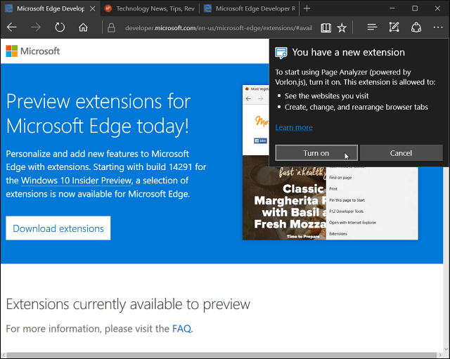Microsoft Edge-Erweiterung installiert