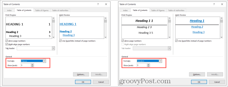 Formatoptionen