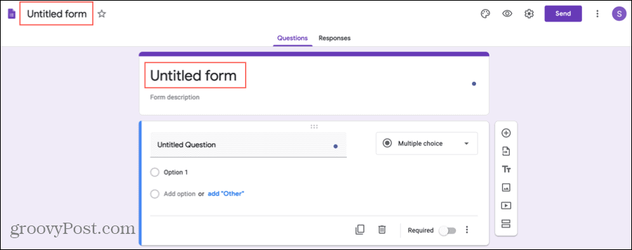 Google Forms Titel und Name Ihres Formulars
