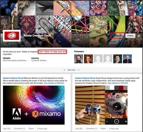 Adobe Creative Cloud Linkedin Showcase-Seite
