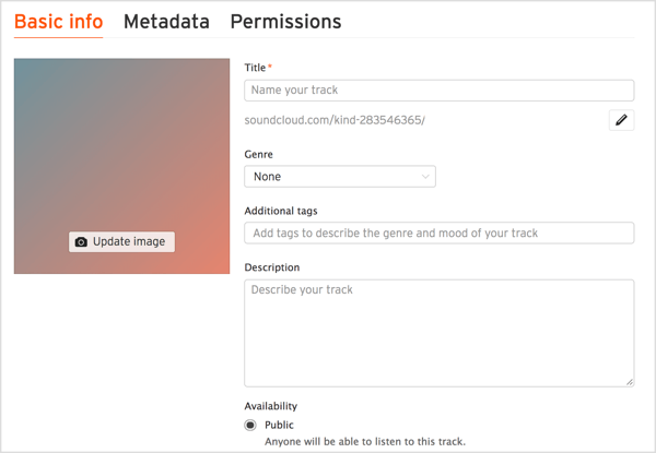 Fügen Sie einen Titel und eine Beschreibung für Ihren Titel hinzu, wählen Sie ein Genre aus und fügen Sie relevante Tags in SoundCloud ein.