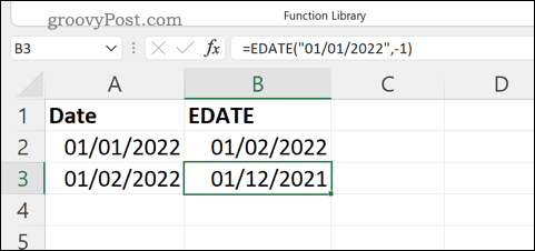 Eine beispielhafte EDATE-Formel in Excel