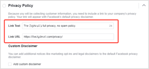 Datenschutzrichtlinie für Facebook-Lead-Anzeigen