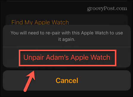 Watch App meine Uhr entkoppeln
