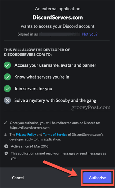 Liste der Discord-Server autorisieren