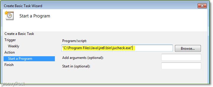 Screenshot: Windows 7 Taskplaner Erstellen Sie den grundlegenden Aufgabenpfad Jucheck.exe