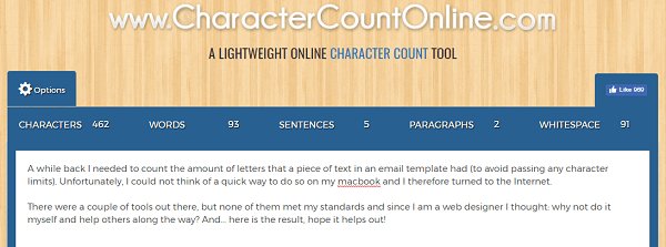 Verwenden Sie CharacterCountOnline.com, um Zeichen, Wörter, Absätze und mehr zu zählen.