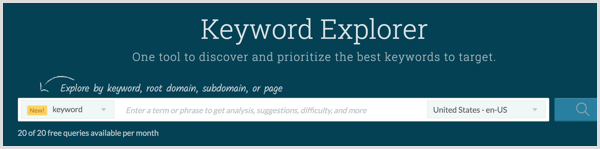 Führen Sie Keyword-Recherchen mit dem Moz Keyword Explorer-Tool durch.