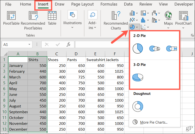 Wählen Sie einen Stil aus, um ein Kreisdiagramm in Excel zu erstellen