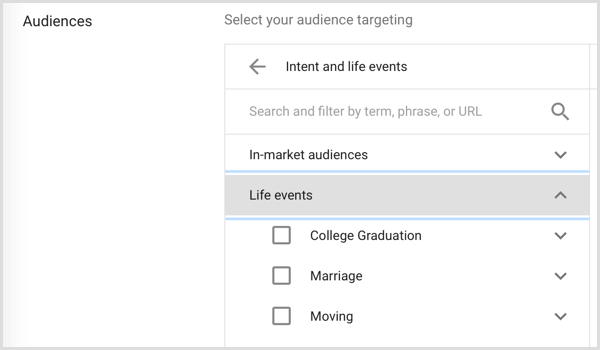 Zielgruppe von Google AdWords für Lebensereignisse