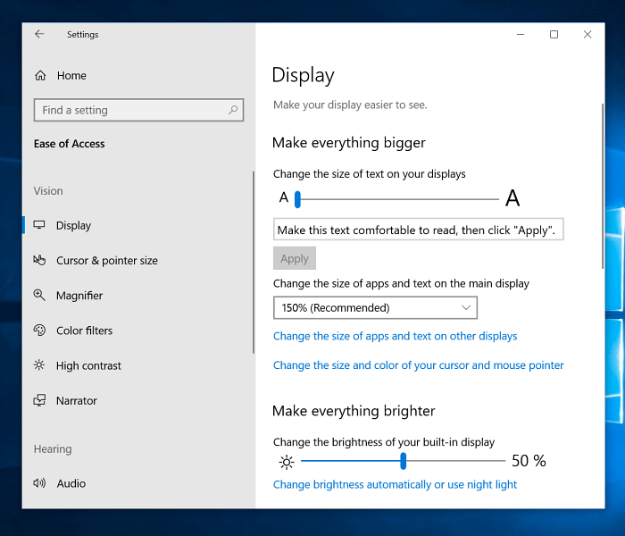 Machen Sie Everythign größer Windows 10-Anzeigeeinstellungen