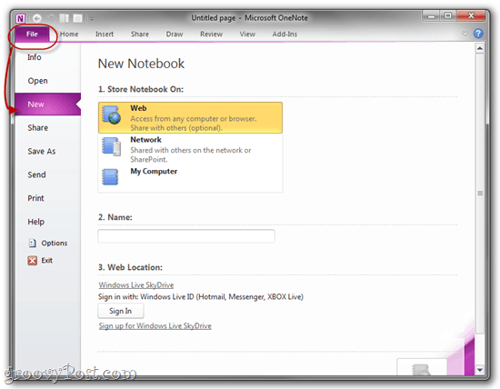 Speichern Sie das Notizbuch in SkyDrive