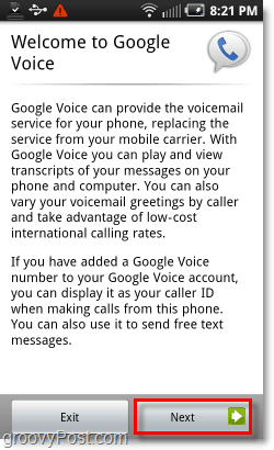 Google Voice auf dem Android Mobile-Begrüßungsbildschirm