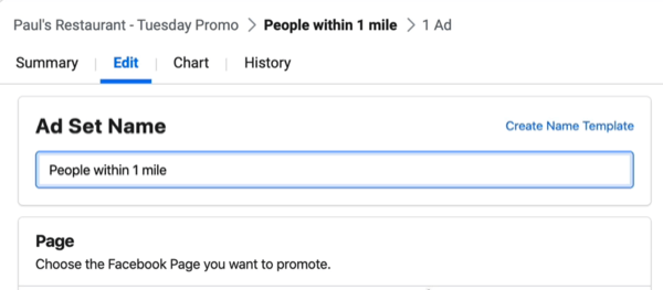 Bearbeiten Sie das Feld Anzeigensatzname im Facebook Ads Manager