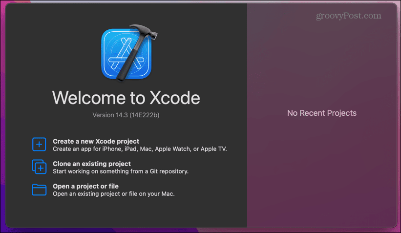 xcode-Startbildschirm
