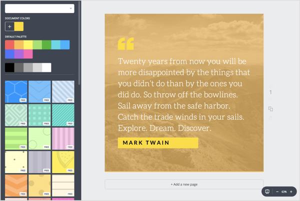 Wählen Sie Hintergrundtexturen, Farben oder durchsuchen Sie die Bibliothek mit lizenzfreien Bildern von Canva. 
