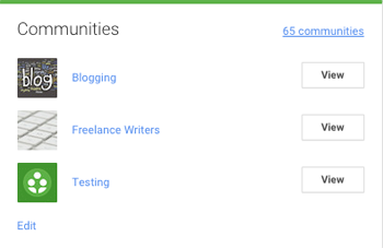 Google + Communitys in einem Profil aufgeführt