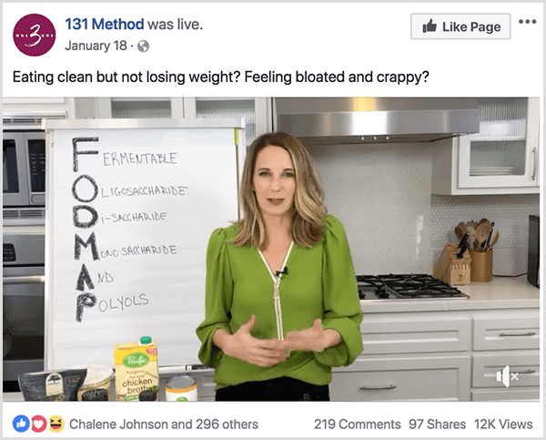 Auf der Facebook-Seite 131 Method wird ein Video über sauberes Essen veröffentlicht.