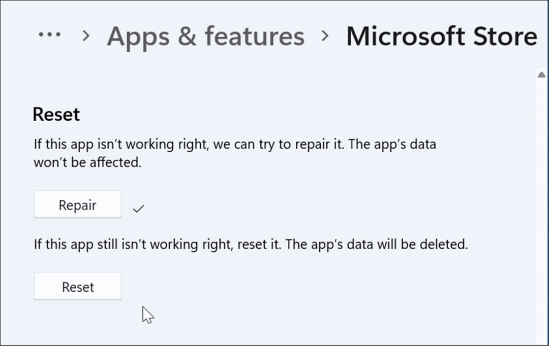 App zurücksetzen oder reparieren Microsoft Store funktioniert nicht unter Windows 11