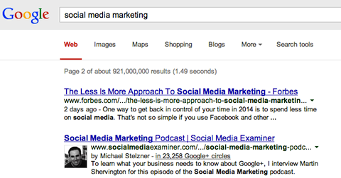 Social Media Marketing Suche auf Google +