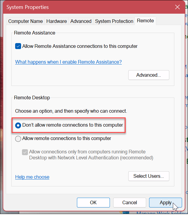 Deaktivieren Sie Remotedesktop unter Windows 11