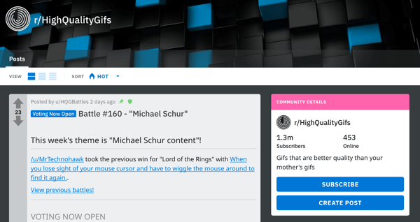So vermarkten Sie Ihr Unternehmen auf Reddit, Beispielbeitrag von subreddit r / HighQualityGifs