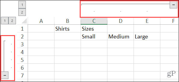 Erweiterte gruppierte Spalten und Zeilen in Excel unter Windows