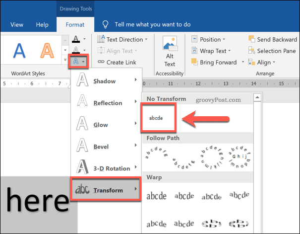 Deaktivieren von gekrümmten Texteffekten in Word