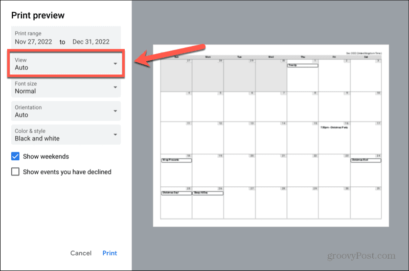 Google Kalenderansicht einstellen