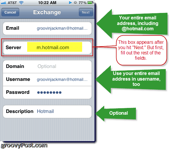 Hinzufügen von Hotmail Exchange ActiveSync zum iPhone