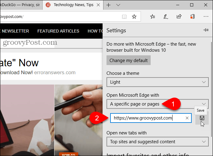 Speichern Sie eine URL für Open Microsoft Edge mit Option