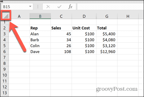 excel alle zellen markieren