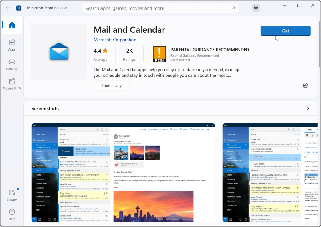 Installieren Sie die Mail-App im Microsoft Store neu