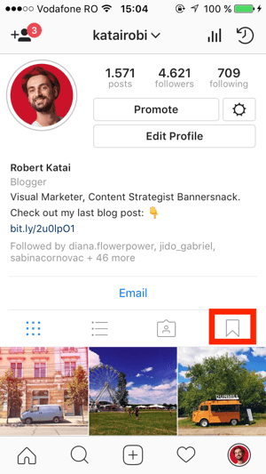 Um eine Sammlung zu erstellen, gehe zu deinem Instagram-Profil und tippe auf das Lesezeichensymbol.