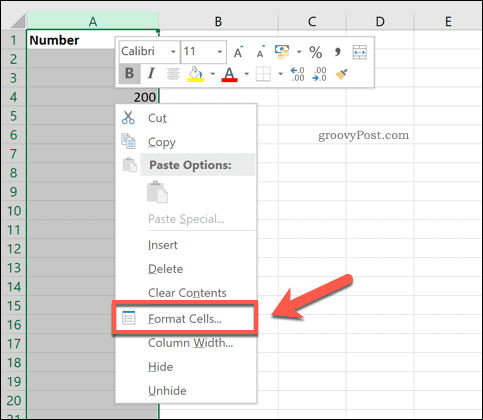 Option Zellen im Excel-Format