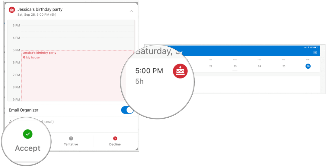 Microsoft Outlook auf dem iPad, Einladung annehmen