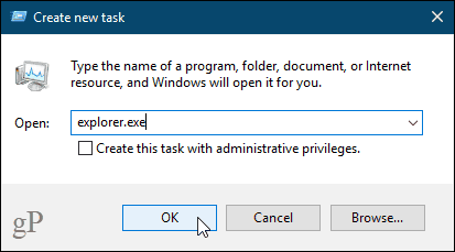 Dialogfeld "Neue Aufgabe erstellen" im Windows 10-Task-Manager