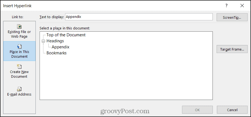 Link zu einem Dokumentspeicherort in Word unter Windows