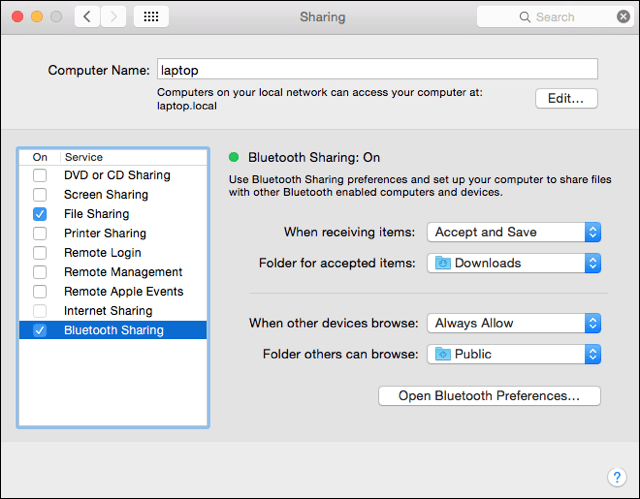Bluetooth-Freigabe auf dem Mac