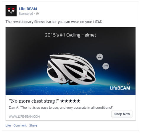 Lifebeam Facebook-Anzeige mit Nutzerbewertung