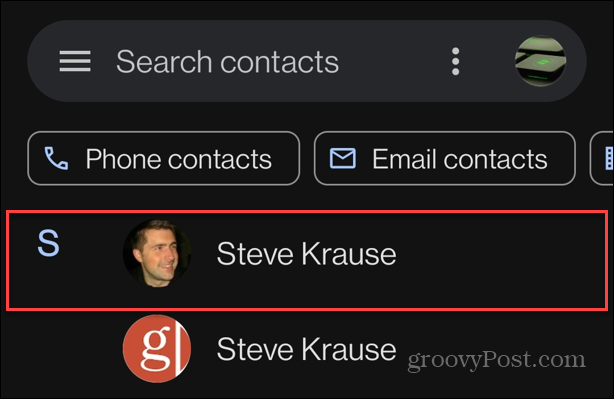 Wählen Sie „Kontakt“ mit Google-Kontakten